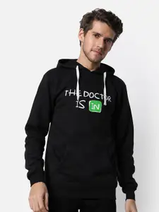 Campus Sutra Men Black Printed Hooded Sweatshirt