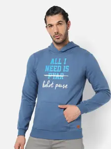 Campus Sutra Men Blue Printed Hooded Sweatshirt