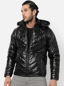 Campus Sutra Men Black Windcheater Outdoor Bomber Jacket