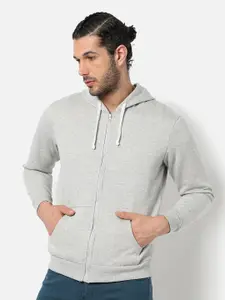 Campus Sutra Men Grey Hooded Sweatshirt