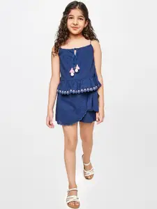 Global Desi Girls Pure Cotton Blue Top with Shorts