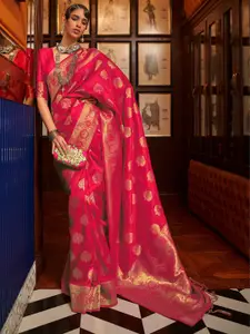 Mitera Pink & Gold-Toned Bagh Woven Design Silk Blend Banarasi Zari Saree