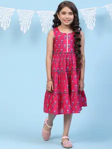 Biba Girls Ethnic Motifs Printed Tiered A-Line Midi Ethnic Dress