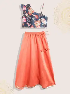 Biba Girls Peach-Coloured Solid Ready to Wear Lehenga & Choli