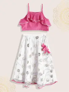 Biba Girls Pink & Off White Ready to Wear Lehenga & Blouse