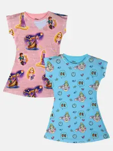 YK Disney Girls Pack of 2 Disney Princess Rapunzel & Cinderella Printed A-Line Dress
