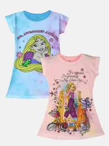 YK Disney Girls Pack of 2 Disney Princess Rapunzel Printed A-Line Dress