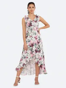 RAASSIO Women White Floral Crepe Maxi Dress