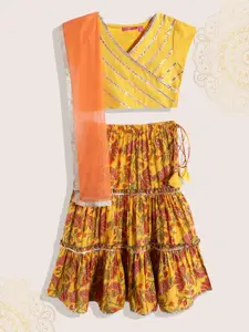 Biba Girls Yellow & Gold-Toned Embroidered Ready to Wear Lehenga & Blouse With Dupatta