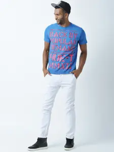 Huetrap Men Blue Printed Regular Fit Round Neck T-shirt