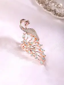 Rubans 18K Rose Gold-Plated Peacock Design Cubic Zirconia Studded Finger Ring