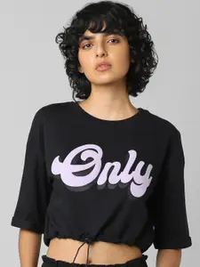 ONLY Women Black Typography Printed T-shirt