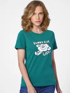 ONLY Women Green Printed Oversized T-shirt