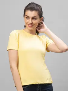 Globus Women Yellow Solid Pure Cotton T-shirt