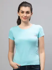 Globus Women Blue Solid Cotton T-shirt