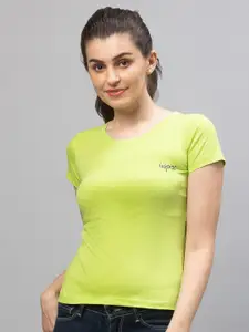 Globus Women Lime Green Solid Cotton T-shirt