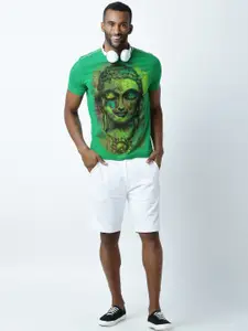 Huetrap Men Green Solid Regular Fit Round Neck T-shirt