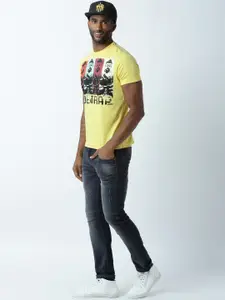 Huetrap Men Yellow Printed Regular Fit Round Neck T-shirt