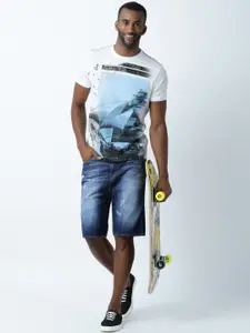 Huetrap Men White Printed Round Neck T-shirt