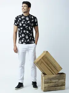 Huetrap Men Black & White Printed Round Neck T-shirt