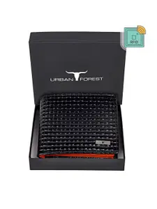 URBAN FOREST Men Black & Brown Geometric Printed Leather Two Fold Wallet