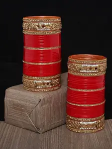 LUCKY JEWELLERY Red CZ Stone Studded Bangle Set