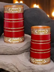 LUCKY JEWELLERY Red & White Stone Studded Bangle Set