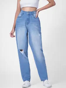 ONLY Women Blue Boyfriend Fit High-Rise Mildly Distressed Heavy Fade Jeans