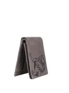 URBAN FOREST Men Grey & Black Animal Printed Leather Two Fold Wallet