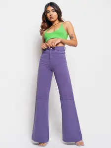 FREAKINS Women Purple Wide Leg High-Rise Jeans