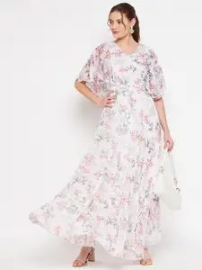 HELLO DESIGN White & Pink Floral Georgette Maxi Dress