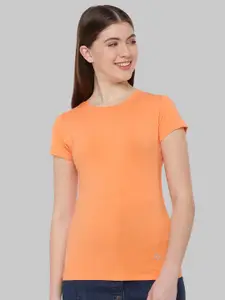 Dollar Missy Women Peach-Coloured Anti Odour Slim Fit Cotton T-shirt