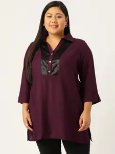 theRebelinme Plus Size Burgundy Shirt Style Top