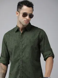 Roadster Men Olive Green Printed Casual Shirt