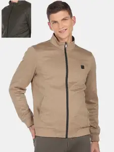 Arrow Sport Men Green Beige Reversible Solid Bomber Jacket