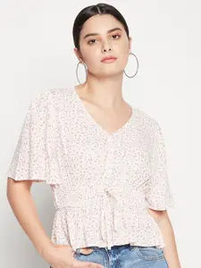 Madame Off White Print Cinched Waist Top