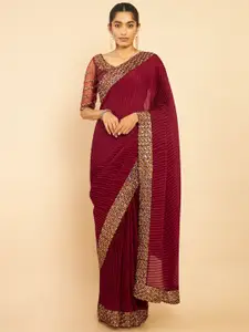 Soch Maroon & Gold-Toned Sequinned Pure Crepe Saree