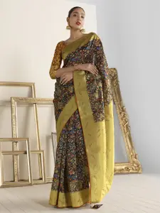 Soch Black & Gold-Toned Floral Silk Cotton Saree
