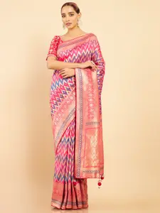 Soch Red & Purple Woven Design Woven Design Zari Silk Blend Tussar Saree