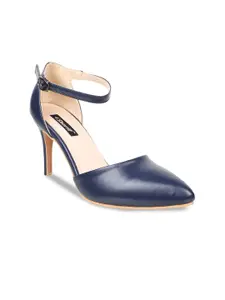 Sherrif Shoes Women Navy Blue Party Stiletto Pumps with Buckles