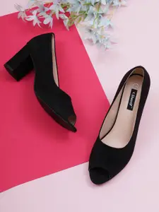 Sherrif Shoes Black Suede Party Block Peep Toes