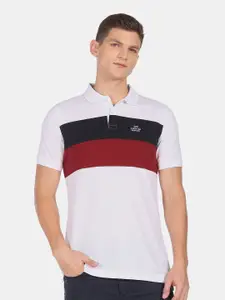 Arrow Sport Men White & Red Colourblocked Cotton Polo Collar T-shirt