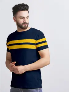AUSK Men Blue & Yellow Striped T-shirt