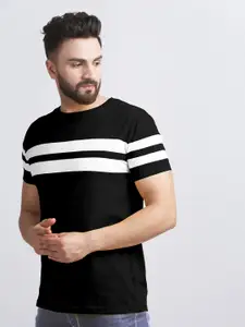AUSK Men Black & White Striped Monochrome Cotton T-shirt