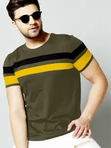 AUSK Men Green & Black Striped Cotton T-shirt