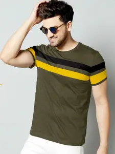 AUSK Men Olive Green & Black Striped T-shirt