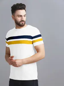 AUSK Men White & Blue Striped T-shirt