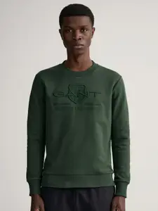 GANT Men Green Embroidered Cotton Sweatshirt