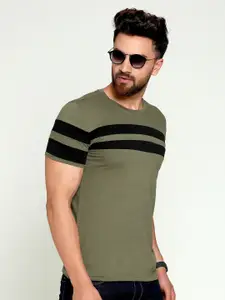 AUSK Men Green & Black Striped T-shirt