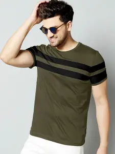 AUSK Men Green & Black Striped T-shirt